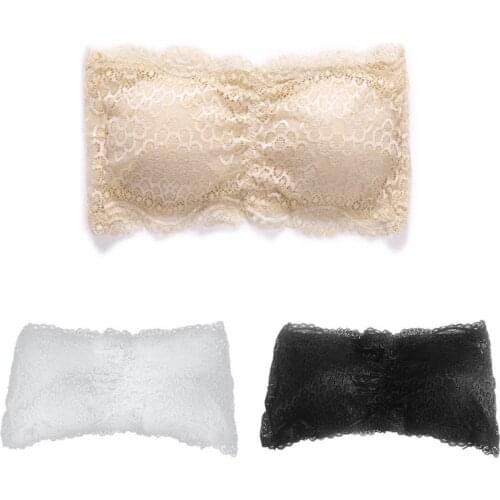 Womens Floral Lace Seamless Bandeau Wire Free 4-Hook Bralette Strapless Tube Top JUN28