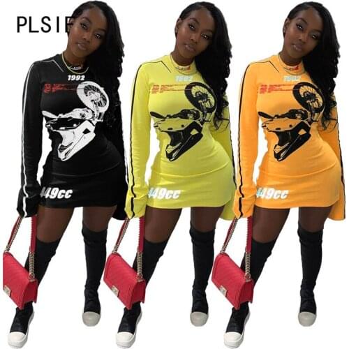 Women Fashion Full Sleeve Print Mini Dress Ladies Sexy Summer Autumn Bodycon Dress Female Vestidos