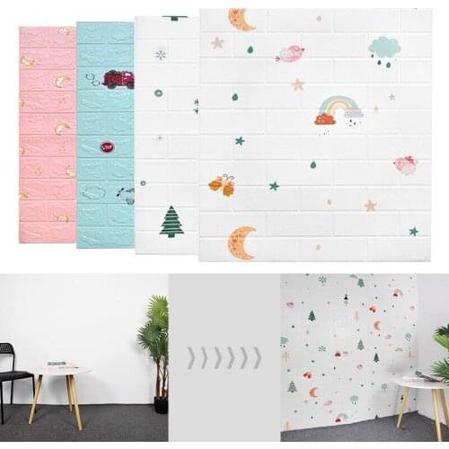 10pcs 77cmx70cm Wall Sticker Cartoon 3D Waterproof for Kids' Room Cute Wallpaper 3D Brick Self-Adhesive Wall Decoration
