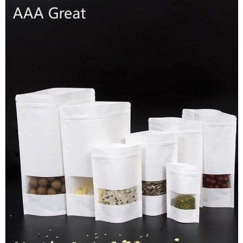 100Pcs/Lot Packing Zip Lock Kraft Paper Window Bag Stand Up Gift Dried Food Fruit Tea Packaging Pouches Zipper Self Sealing Bags