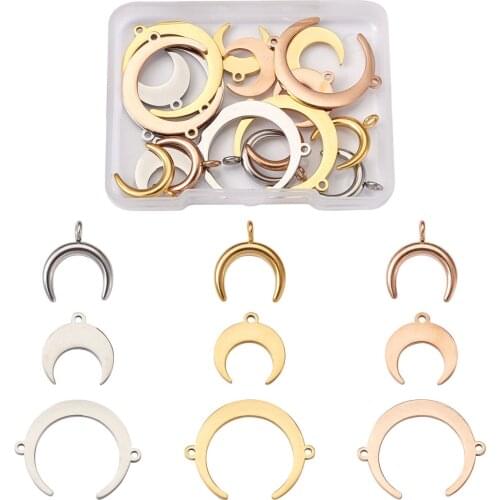 18pcs/box Stainless Steel Links Connectors Pendants Mix Color Moon Charms For DIY Bracelet Necklace Jewelry Making Accessories