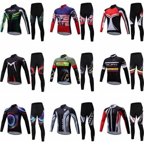2018 Winter Men Cycling Jersey Long Sleeve Tops MTB Bicycle Clothing Sets Ropa Ciclismo Sports Bike Jersey Long Pants Pad Sets