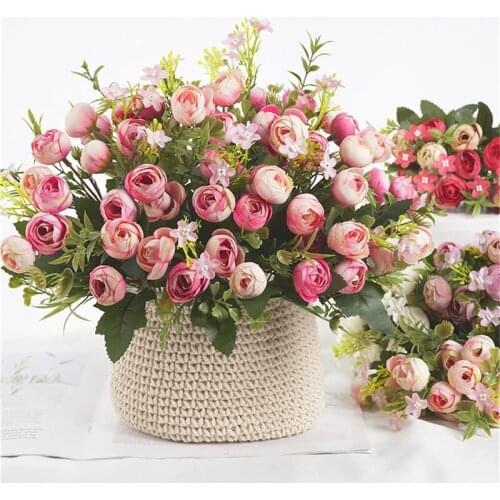 30cm Artificial Peony Tea Rose Flowers Camellia Silk Fake Flower Flores for DIY Home Garden Wedding Decoration Retro Fake Plants
