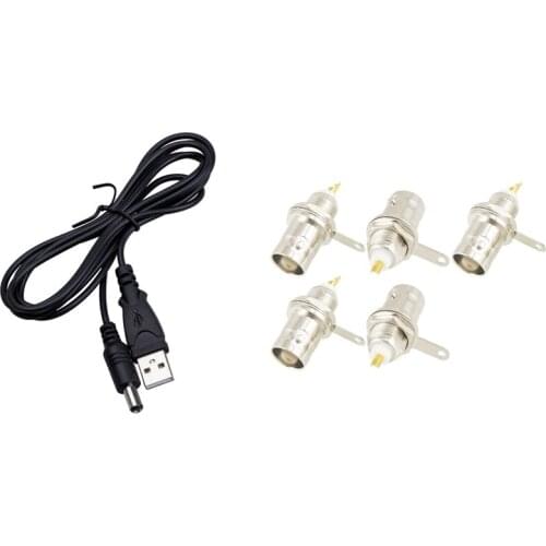 5 BNC Female Nut Bulkhead Solder RF Connector Adapters With USB To 5.5Mm / 2.1Mm 5V DC Barrel Jack Power Cable