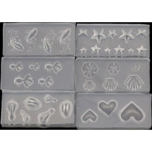 6Pc Mini Size Rabbit Star Goldfish Lotus Leaf Earrrings Resin Jewelry Mold Kit R2LE