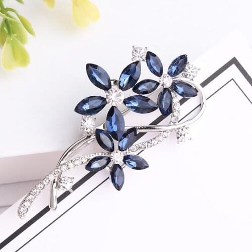 TODOX woman Brooches Fashion beauty blue Zinc Alloy crystal exquisite flower pins coat button hot sale wedding party Gift man