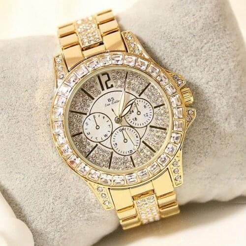 BS Bee Sister Luxury Brand Women Watches Diamond Rose Gold Stainless Steel Ladies Quartz Bracelet Wrist Watch Relogio Masculino