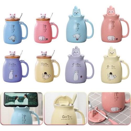 Color With Lid Cup Kitten Milk Coffee Ceramic Mug Children Cup Cartoon Ceramic Mug Sesame Cat Heat-resistant Cup