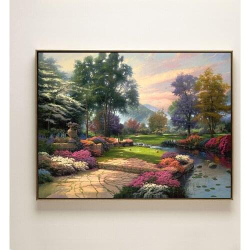 Cotton canvas printings oil painting Thomas color flowers park stream landscape no frame HD home wall art decoration picture