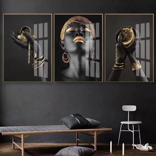 African Art Gold And Silver Woman Mural Fashion Wall Poster Canvas Print Light Luxury Painting Wall Home Decoration