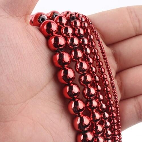 Natural Stone Red Hematite Round Loose Spacer Beads For Jewelry DIY Making Bracelet Accessories 15'' Pick Size 3 4 6 8 10mm