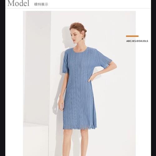 HOT SELLING Fashion Miyake fold solid dress tassel short sleeve tassel dress IN STOCK