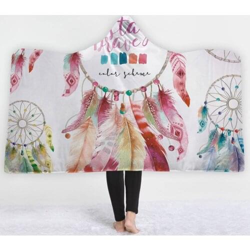 Dreamcatcher Hooded Blanket For Adults Sherpa Fleece Butterfly Bohemian Wearable Throw Blanket Microfiber Dropshipping