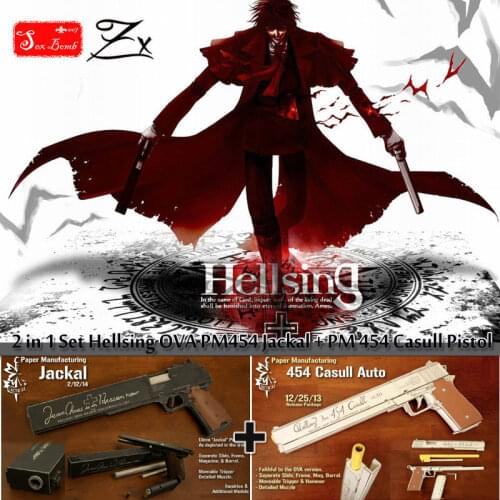 Scaled Hellsing OVA-PM 454 Jackal + PM 454 Casull Pistol Of Vampire Alucardl Pistol Paper Model toys cosplay Weapons 2in1 set