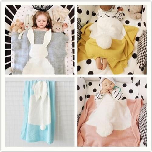 Cute Cotton Knitted Rabbit Blankets Animal Kids Play Mats Rabbit Soft Bath Towel Newborn Baby Infant Bedding Blanket Best Gifts