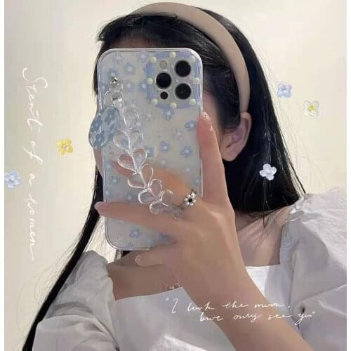 Cute Korea Flower Small Floral Transparent Love Heart Bracelet For iPhone 11 12 Pro XS Max Mini X XR 7 8 Plus SE Fall-anti Cover