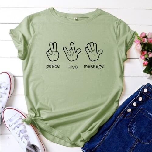 Peace Love Massage Cute Graphic Women Fashion Unisex Cotton Casual Slogan T Shirt Young Vintage Hipster Tees Drop Shipping