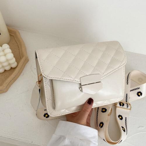 Fashion Wide Strap Small Square Bag Womens Handbags Rhombus Lattice Trendy Female Crossbody Designer Solid Color Shoulder Bag