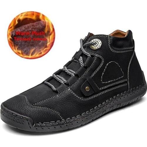 New Winter Warm Mens Boots Mens Snow Boots Fur Mens Boots Outdoor Mens Ankle Boots Waterproof Leather Mens Shoes Size 48