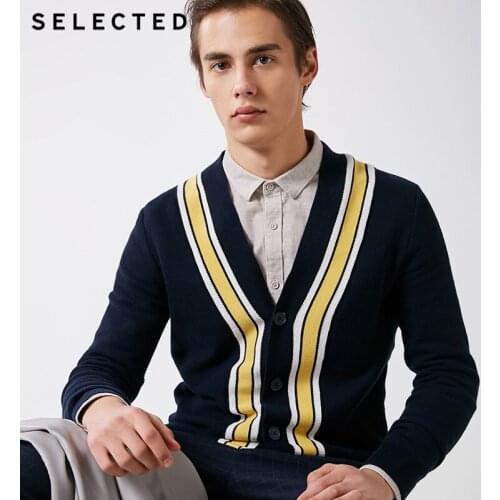SELECTED mens cotton winter stripe cardigan Sweater | 419124527