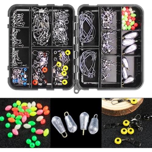 160pcs/lot Fishing Accessories Kit Including Crank Hook Swivel Fishing Connector Luminous Fishing Beads with Fishing Tackle Box
