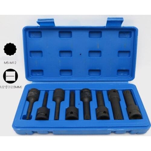 New 8Pcs/Set 1/2" Impact Spline Socket Bit Set M5-M18 Pneumatic Electric Wrench Socket Cr-Mo L78mm M5 M6 M8 M10 M12 M14 M16 M18