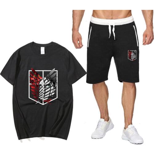 Attack on Titan Summer Japanese Streetwear T-shirt Shorts anime T shirt Sets Men tee shirt hombre men sets clothes