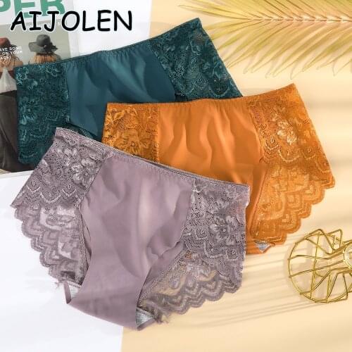 AIJOLEN Solid Color Lace Panties Ice Silk Lace Stitching Underwear Ladies Sexy Briefs Thin Slim Sexy Underpants for Women