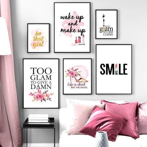 Flower High Heels Eyelash Fashion Quotes Wall Art Canvas Painting Nordic Posters And Prints Wall Pictures For Living Room Decor