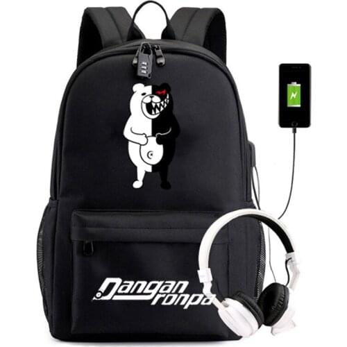 Hot Cartoon Anime Danganronpa Backpack for Boys Girls Children School Bags Student Bookbag Kids School Bagpack USB College Lapto