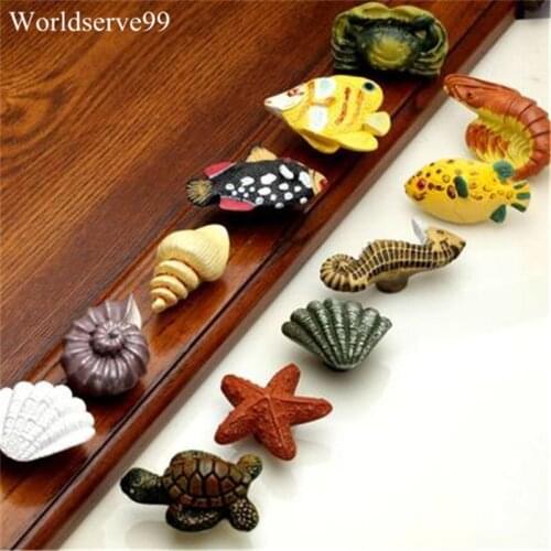 Ocean Series Turtle Shell Fish Resin Handle Knobs Furniture Cabinet Cupboard Wardrobe Drawer Door Knob Pulls Kids Room Decor