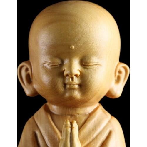 Boxwood 12cm Little Monk Sculpture Wood Zen Buddha Statue Feng Shui Home Decor