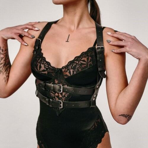 Sexy Leather Harness Women Erotic Lingerie BDSM Sex Toy Body Strap Harness Bra Sexy Body Cage Fetish Wear Mature Garter Belt