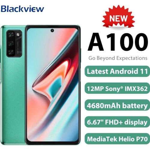 Blackview A100 Smartphone Helio P70 Octa Core 6GB+128GB 12MP HDR Camera Mobile Phone 4680mAh Android 11 Telephone 4G LTE Celular