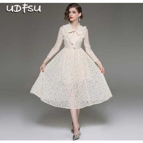 UDFSU Women Long Sleeve V-neck Evening Dress Patchwork Vintage Long Dresses Formal Elegant Party A-Line Gowns