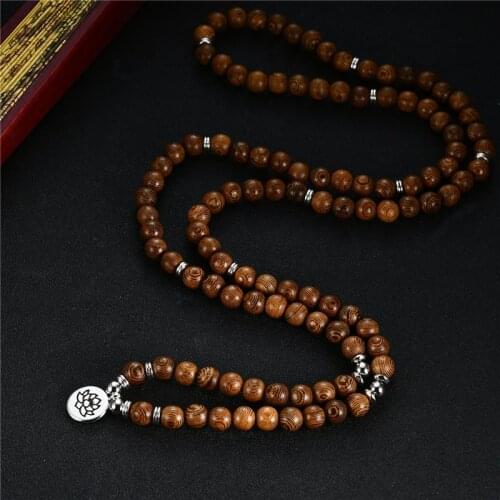 Vintage Buddhism Wenge Wood Lotus Necklace for Men 108 Wooden Beads Rosary Necklace Women Bracelet Prayering Unisex Jewelry Gift