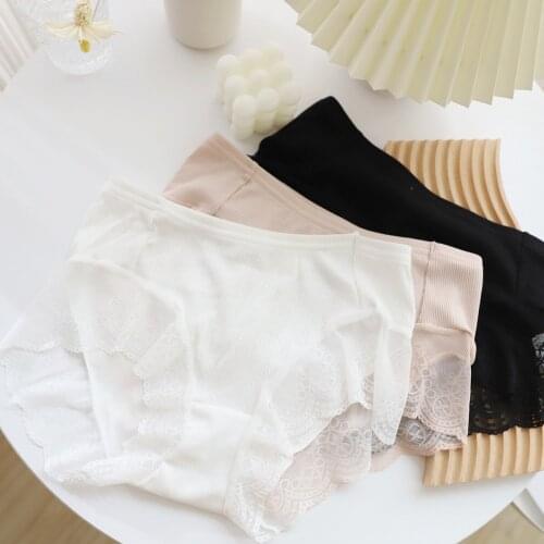 Japanese sweet lace modal Seamless Panties women mid-rise summer Cozy safety pants students Panties women N718 white black