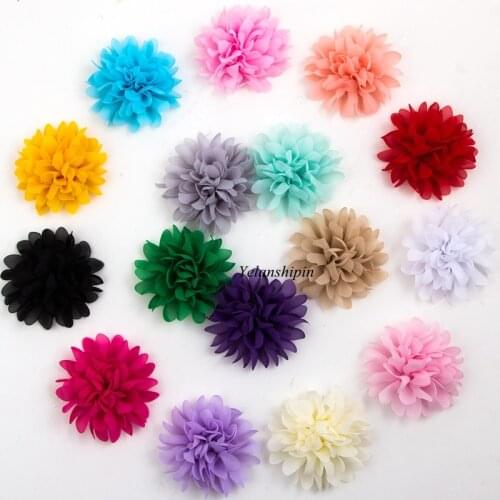 10pcs/lot 4" 16colors Hair Clips Big Fluffy Chiffon Flower For Children Hair Accessories Artificial Fabric Flowers For Headbands