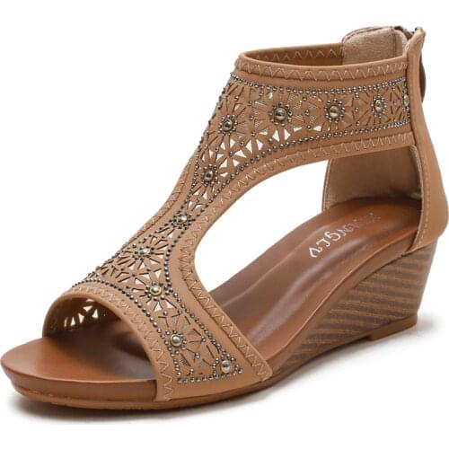 Vintage Women Comfortable Wedges Sandals Luxury High Heels Sandals For Women Fashion Lady Peep Toe Boho Shoes 2021 Summer New