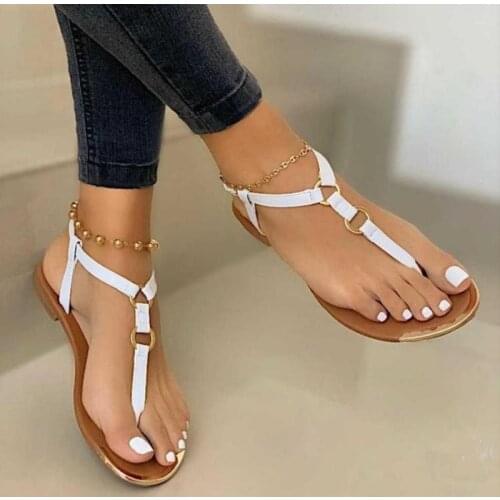 2021 New Summer Cool And Comfortable Casual Metal Buckle Flat Round Toe Womens Sandals