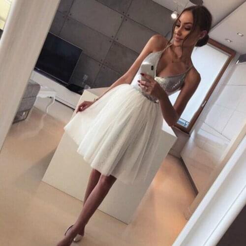 Women Formal Wedding Tulle Dress Hot Fancy Fashion Sequin Shiny V Neck Party Dresses Spaghetti straps Ball Gown Sundress Clothes