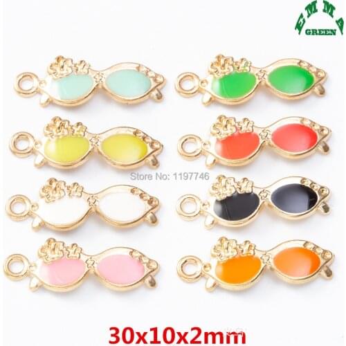 Gold Charms for Jewelry making Sunglasses Charms 30mm 10pcs Enamel Charms Pendant Glasses Charms for Bracelets Vintage Charms