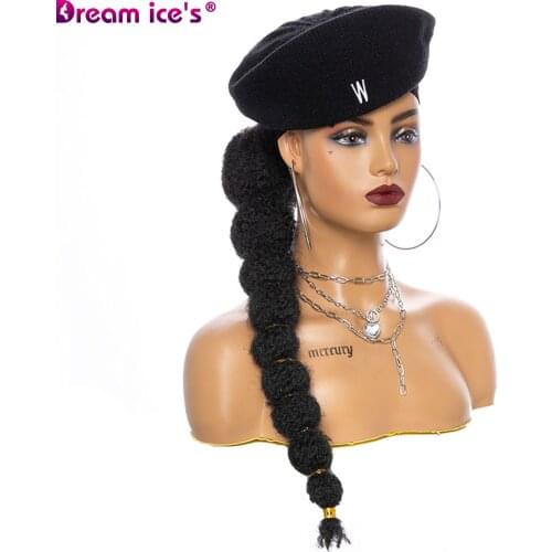 DREAM.ICES HAIR 18inch Synthetic Lantern Bubble Braids Straight Ponytail Drawstring Black Brown Hair Extension For Women