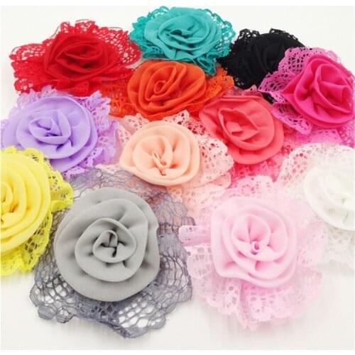 20PCS Large Trim Chiffon Ribbon Bows Flowers Appliques Wedding 85MM E261