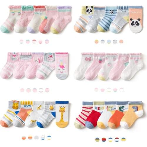 5 Pairs/Pack Breathable Mesh Cartoon Socks for Baby Cotton Socks Spring Summer Kids Socks for 1-12T Girls Boys Toddler Gifts