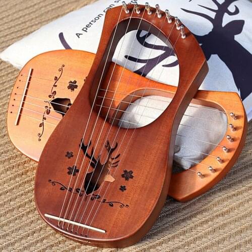 7-String Musical Instrument Lyre Harp Solid Wooden Mahogany Metal Strings Stringed Instruments with Tuning Wrench Spare Strings