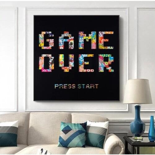 Abstract Graffiti Art Game Over Canvas Painting Letters Posters and Prints Street Wall Art Picture for Living Room Decor Cuadros