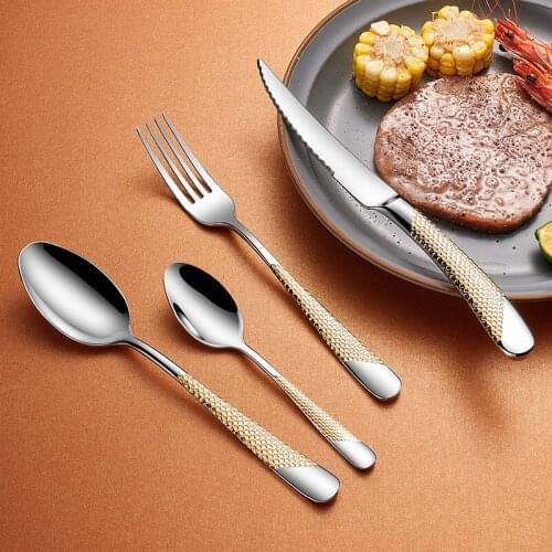 Promotion White Gold Dinnerware Stainless Steel Knife Fork Spoon Cutlery Kitchen Dishes Flatware Tableware for Camping