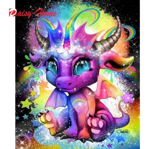 Diy 5d Full Diamond Embroidery Animal Purple Rainbow Dream Dragon Painting Cross Stitch Needlework Handmade Hobby Gift