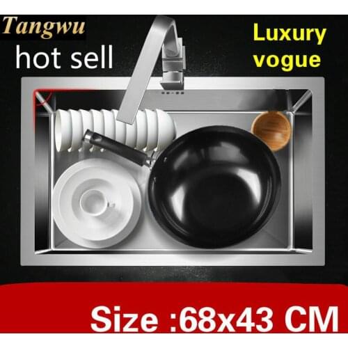 Free shipping Apartment high quality large kitchen manual sink single trough do the dishes 304 stainless steel hot sell 68x43 CM